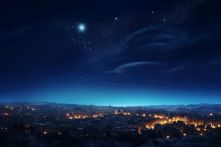 Christmas star nighttime Bethlehem. Religious divine wonder messiah birth. Generate aiの素材