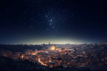 Christmas star wonder in Bethlehem. Sacred divine night holy wonder Jesus birth. Generate aiの素材