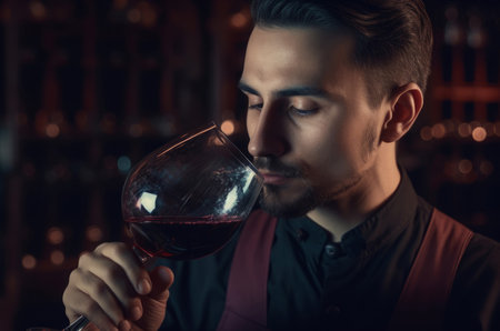 Male sommelier pouring flavor. Professional and young men tastes drink. Generate AIの素材