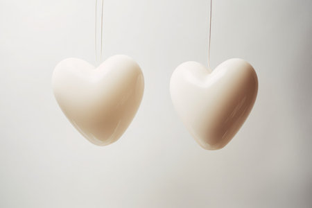 Two ivory minimal hearts shaped balloons. Romantic simplistic valentines day celebration symbol. Generate aiの素材