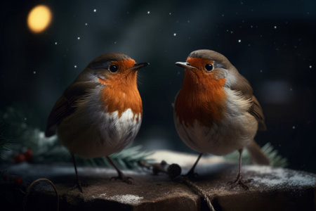 Robins birds closeup. Beautiful and attractive animal with fluffy feathers. Generate AIの素材