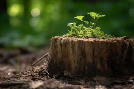Flowering green stump. Small and natural seedling appears dried wood. Generate AIの素材