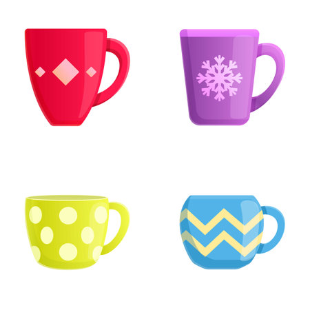 Colorful cup icons set cartoon vector. Various bright ceramic cup. Ceramic crockeryのイラスト素材
