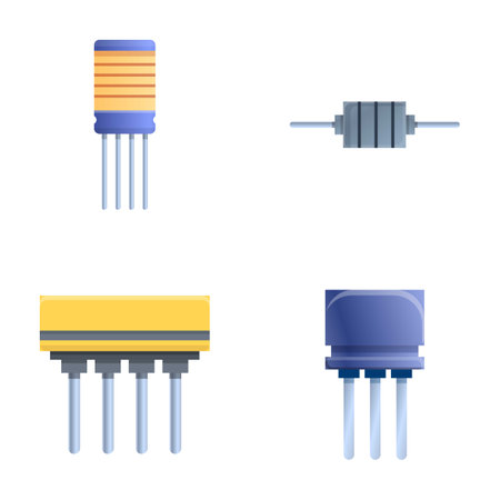 Capacitor icons set cartoon vector. Capacitor and resistor. Electronic componentのイラスト素材