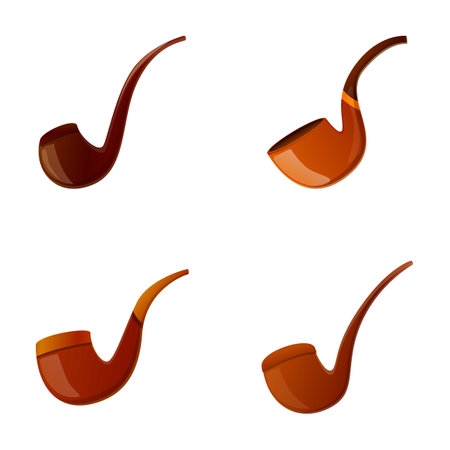 Smoking pipe icons set cartoon vector. Classic vintage wooden smoke pipe. Smoking tobacco accessoryのイラスト素材