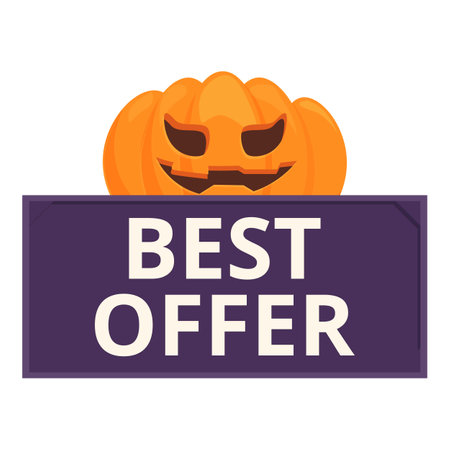 Pumpkin best offer icon cartoon vector. Fun special offer. Happy saleのイラスト素材