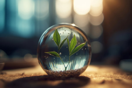 Microgreen sprout in glass globe. Organic natural plant in crystal orb container. Generate aiの素材