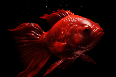 Scarlet vivid fish wallpaper with black backdrop. Lively red vibrant aquatic animal pet. Generate aiの素材