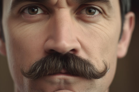 Mustache gentleman face. Masculine facial features groomed hair. Generate aiの素材