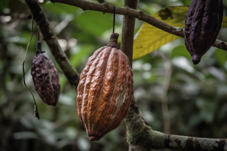 Hanging dried pods cocoa beans. Raw chocolate natural tropical ingredient seeds. Generate aiの素材