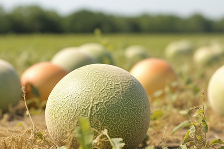 Raw musk melons field. Juicy summer vitamin ripe melon harvest. Generate aiの素材