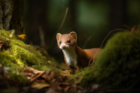 Petite cute weasel in natural habitat. Woodland small furry predator marten. Generate aiの素材