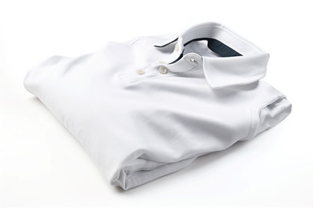 Folded white textile polo shirt cloth. Summer clothes blank wear fabric. Generate Aiの素材