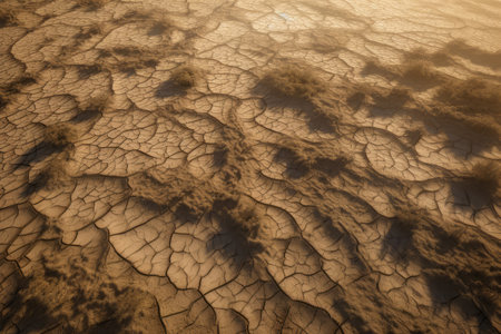 Drought ground landscape. Arid area with hot climate and lifeless plants. Generate AIの素材