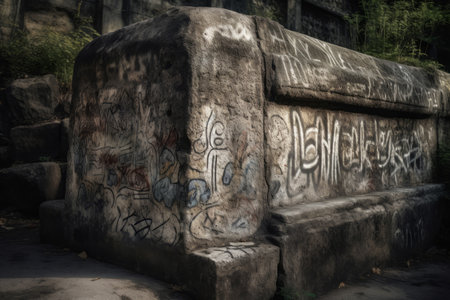 Broken dirty rock. Antique and symbolical building with interesting ornaments. Generate AIの素材