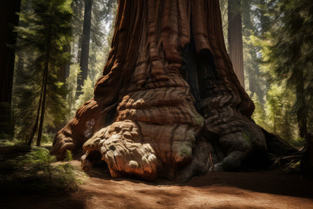 Old sequoia redwood tree. Arboreal colossal national woodland area. Generate aiの素材