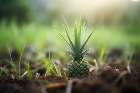 Pineapple growth farmland closeup. Freshness tropical natural fruits plantation. Generate aiの素材