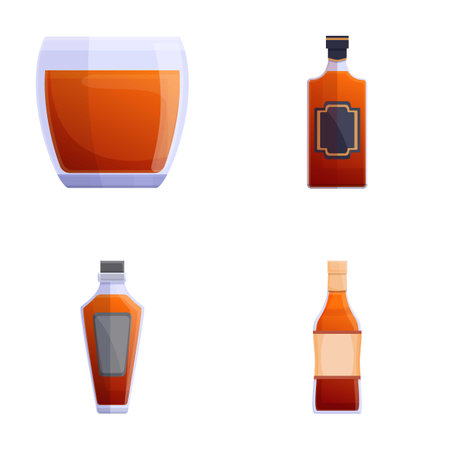 Whiskey icons set cartoon vector. Various alcoholic beverage. Time to drinkのイラスト素材