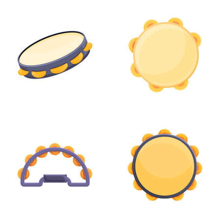 Tambourine icons set cartoon vector. Tambourine of different style and color. Percussion musical instrumentのイラスト素材