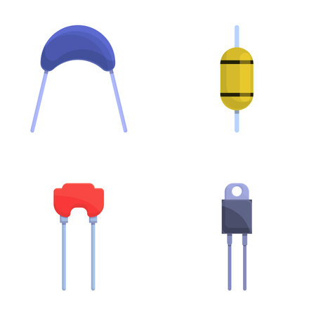 Capacitor icons set cartoon vector. Capacitor and resistor. Electronic componentのイラスト素材