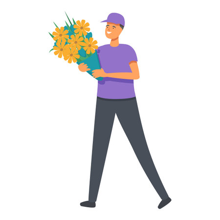 Fast flowers courier icon cartoon vector. Present express. Service bloomingのイラスト素材