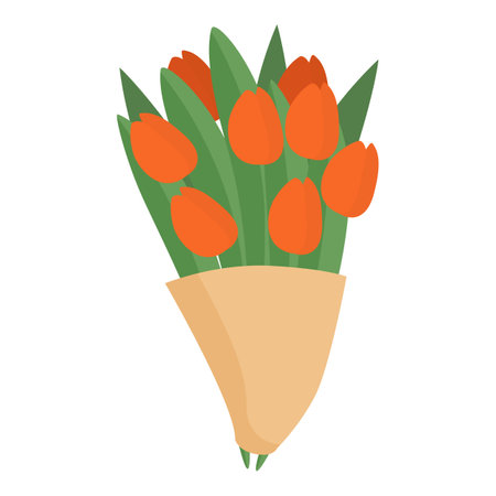 Red tulips bouquet icon cartoon vector. Flower express delivery. Bloom presentのイラスト素材