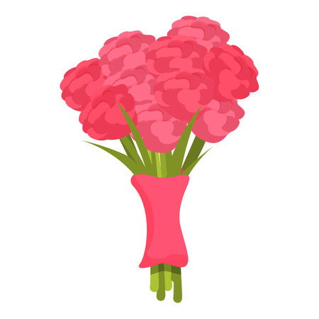 Pink flowers bouquet icon cartoon vector. Floral surprise present. Blooming serviceのイラスト素材