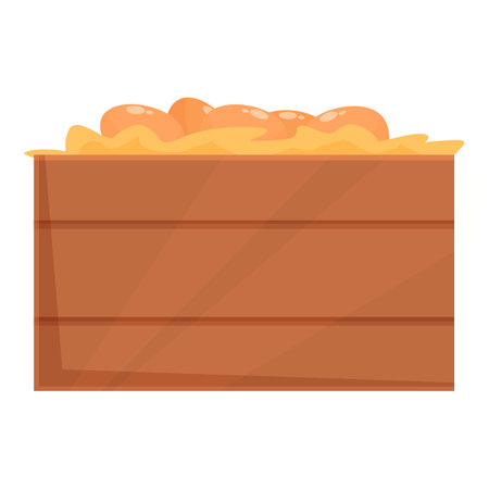 Farm eggs box icon cartoon vector. Card wooden farmer. Bird domestic feederのイラスト素材