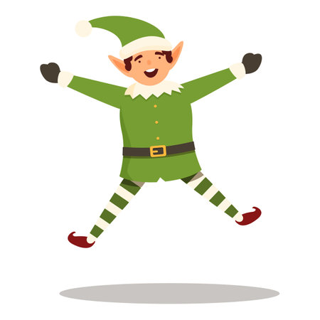 Happy elf jump icon cartoon vector. Smiling magic party. Christmas holidayのイラスト素材