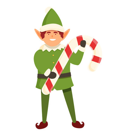 Elf take sweet stick icon cartoon vector. Holiday party xmas. Folk present joyのイラスト素材
