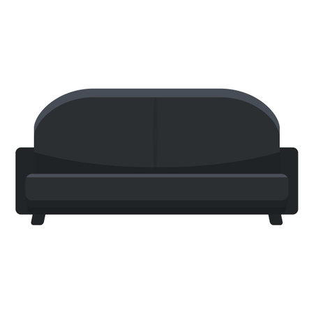 Black leather sofa icon cartoon vector. Office cute design. Furniture store saleのイラスト素材