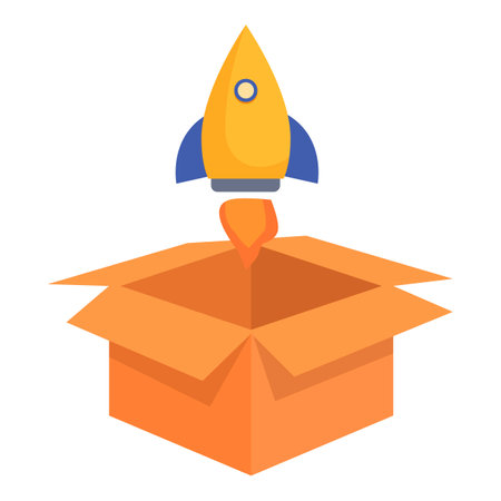 Rocket startup idea icon cartoon vector. Carton box. Future brain professionalのイラスト素材
