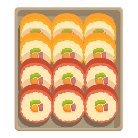 Colorful sushi box food icon cartoon vector. Take out meal. Courier applicationのイラスト素材
