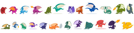 Flying fantasy dragon icons set cartoon vector. Animal wings. Reptile magic scaryのイラスト素材
