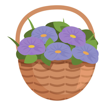 Violet flower basket icon cartoon vector. Design garden plant. Natural invitationのイラスト素材