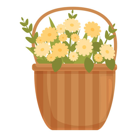 Field flowers basket icon cartoon vector. Invitation natural. Bunch designのイラスト素材
