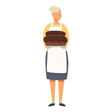 Smiling grandmother with cake icon cartoon vector. Old tasty story. Senior loveのイラスト素材