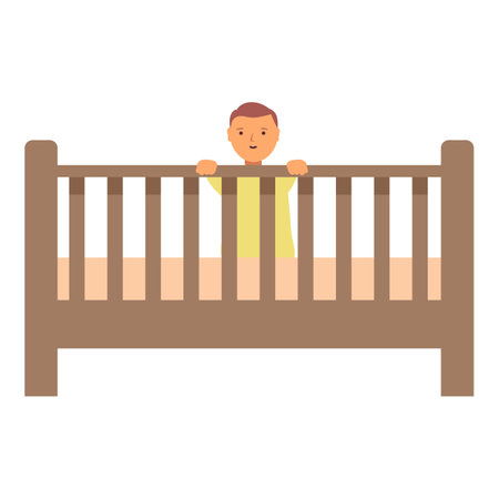 Happy kid in crib icon cartoon vector. Service sleep babysitter. Infant alertのイラスト素材
