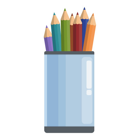 Glass of pencils icon cartoon vector. Colorful draw desk. Child tool studyのイラスト素材