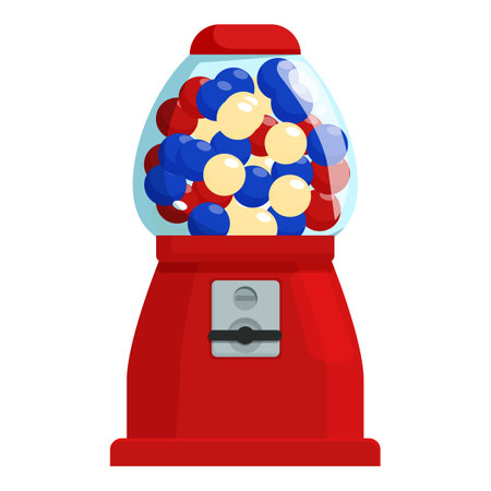 Red color bubblegum machine icon cartoon vector. Small equipment. Slot dessertのイラスト素材