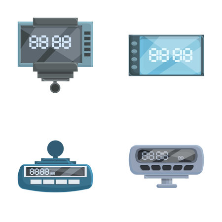 Taximeter icons set cartoon vector. Taxi service calculating equipment. Electronic deviceのイラスト素材