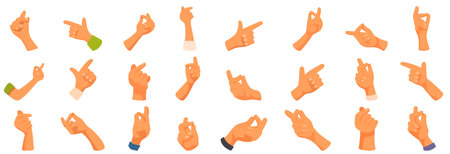 Easy finger icons set cartoon vector. Hand gesture. Human fist personのイラスト素材