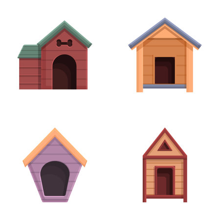 Dog house icons set cartoon vector. Small cute empty dog house. Wooden boothのイラスト素材