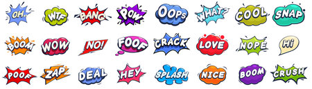 Pow bubble icons set cartoon vector. Boom effect. Funny element sound