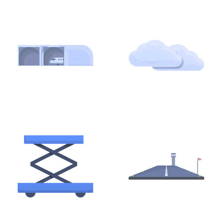 Airport icons set cartoon vector. Attribute of air travel worldwide. Time to travelのイラスト素材