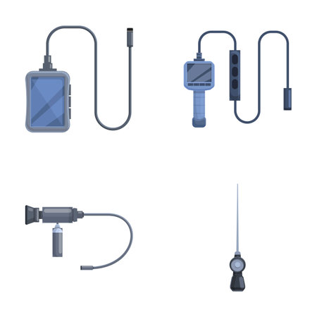 Endoscope icons set cartoon vector. Gastroscopy endoscope device. Stomach diagnostic, healthcareのイラスト素材