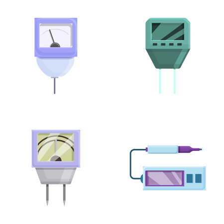 Ph measure icons set cartoon vector. Digital chemical ph meter. Sensor deviceのイラスト素材