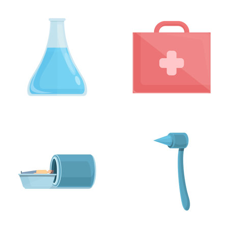 Diagnostic procedure icons set cartoon vector. Patient being examined in clinic. Healthcare conceptのイラスト素材