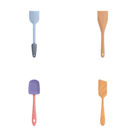 Kitchen spatula icons set cartoon vector. Cooking spatula of various shape. Kitchen utensilsのイラスト素材