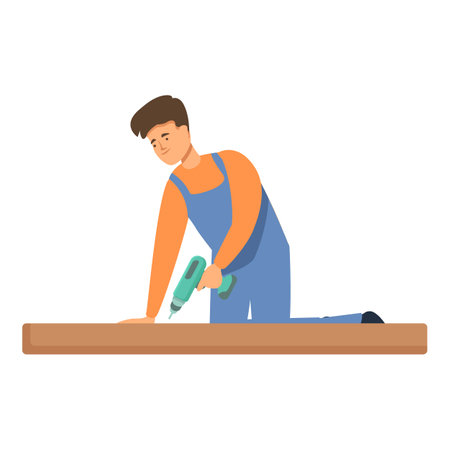 Carpenter using screwdriver icon cartoon vector. Furniture home assembly. Domestic interiorのイラスト素材